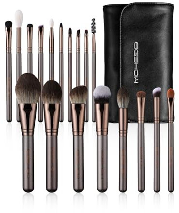 Makeup Brushes Sets, EIGSHOW 18 Pcs Professional Makeup Brush Set, Synthetic Cosmetics Foundation Powder Concealers Blending Eye Shadows Face Kabuki Makeup Brushes with Clutch Bag (Coffee)