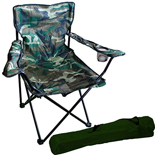 Fauteuil de pêche, de camping, pliable, avec porte-gobelet et sac, motif camouflage