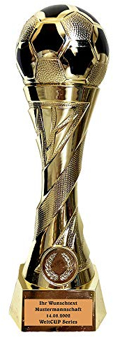 Larius Group Trophée de Football avec Gravure au Choix - Extra Large (245 mm, 460 g) - Trophée - Ballon de Football doré (Votre Texte personnalisé)