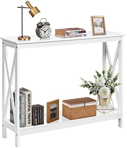 GIANTEX Konsolentisch Flurtisch schmal, Beistelltisch Eingangstisch 2 Ablagen, schmaler Dielentisch für Eingangsbereich oder Flur, moderner Dekotisch Sideboard 100x30x80 cm (Weiß)