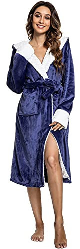 CMTOP Peignoirs Femme Robe De Chambre, Peignoir à Capuche Peignoir Long Capuche Avec 2 Poches, RéGlable Ceinture Super Doux Pour Adulte