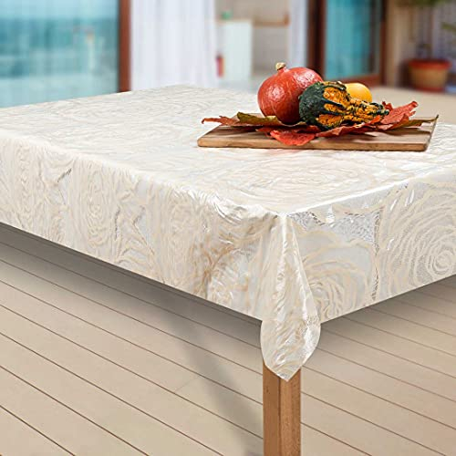 laro Wachstuch-Tischdecke Abwaschbar Garten-Tischdecke Wachstischdecke PVC Plastik-Tischdecken Eckig Meterware Wasserabweisend Abwischbar, Muster:Vinyl Beige, Größe:110-180 cm