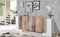 Dmora - Kommode Nando, Küchen-Sideboard mit 6 Türen, Wohnzimmer-Buffet, 100 % Made in Italy, 210 x 45 x 85 cm, glänzendes Weiß und Ahorn,