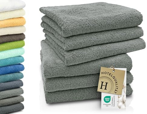 ZOLLNER 6er Set Handtücher in 50x100 cm - besonders weiche und saugstarke Gästehandtücher in hellgrau - mit praktischem Aufhänger - waschbar bis 95°C - Baumwolle - Hotelqualität