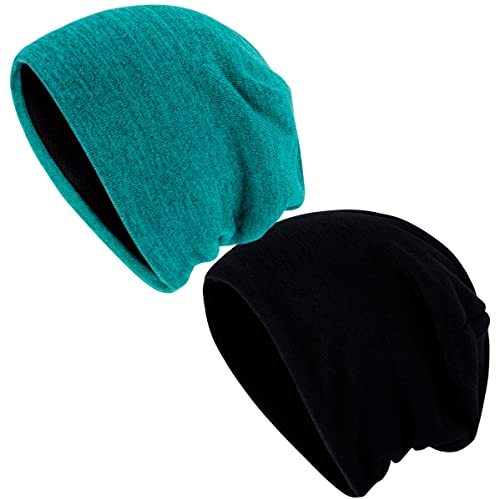 Damen-Beanie-Mütze, Lake Blue & Black (2pcs), Einheitsgröße