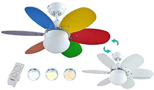 Suinga Deckenventilator mit Fernbedienung, 60 W, 75 cm Durchmesser, integriertes LED-Licht, mehrfarbig/weiß.