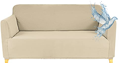 Poligino Sofabezug 2 Sitzer Wasserdicht, Sofahusse Elastisch Universal, Sofa Cover Stretch 2 Sitzer (130-170 cm) Beige