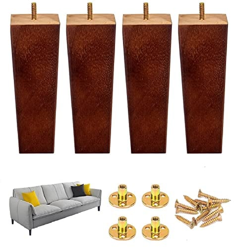 20 cm / 8 Inch Wood Trapeze Tapered Furniture Leg Set of 4 Mid-Century Wooden Furniture Feet Replacement Legs with Mounting Plate & Screws for Sofa Couch Cabinet Chair Coffee Table Dresser - Walnut