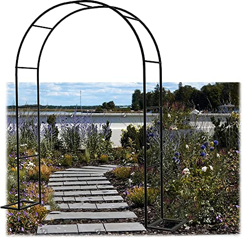 Honent Gartenbogen Breite 140/180/350Cm Rosenbogen Metall Pflanzbogen, Kletterpflanzen Pavillongestell, Mit Sockel, Schwarz, Für Eingangstür Im Freien,W1.8M*H2.2M
