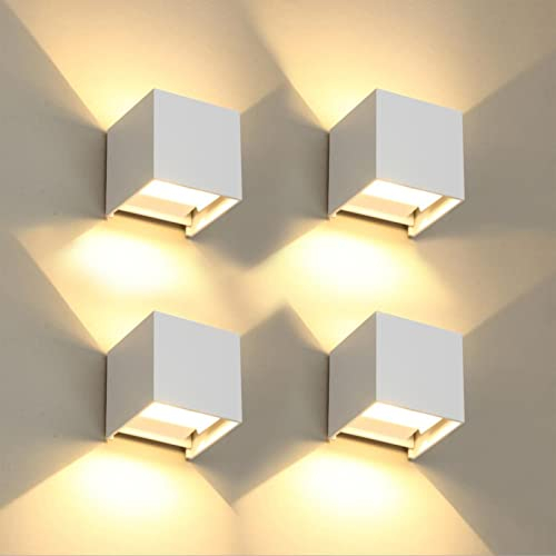 FUPE 4 Stücke Wandleuchte aussen/Innen Wandlampe LED Außenwandleuchten IP65 Wasserdichte Moderne Weiß 6W 3000K Warmes Licht Wandleuchte Quadrat Aluminium Strahlwinkel Einstellbar