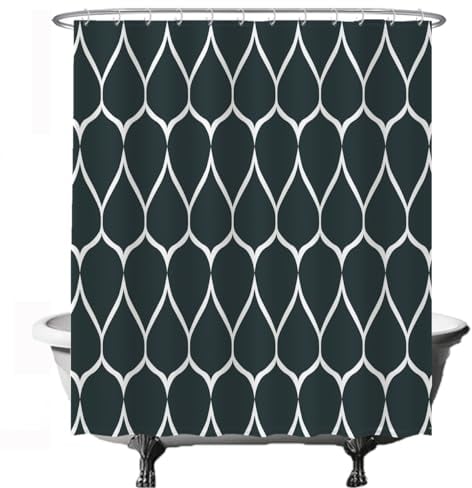 Ulticool Duschvorhang - Geometrische Formen Tropfen Dunkelgrün Schwarz - 180 x 200 cm - Waschbar - Anti Schimmel - mit 12 Ringen