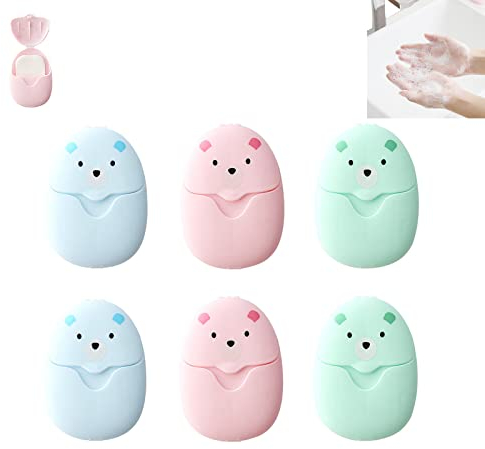 300 PCS Blätter Seife Papier Seifenblätter 6 Boxen Papier Seife Mini Tragbar Paper Soap mit Kun Ststoffbox,für Unterwegs Reisen Camp Outdoor Wandern (Rosa + Blau + Grün)