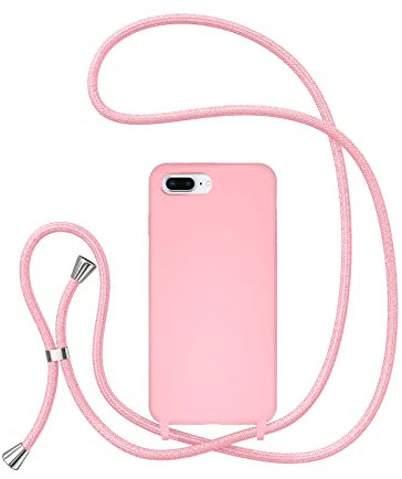 UEEBAI Crossbody Lanyard Phone case for iPhone 7 Plus/iPhone 8 Plus, Silicone Phone Cover Necklace Cord Strap Soft Shockproof Protective Case - Pink