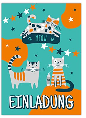 Junapack 12 Einladungskarten zum Kindergeburtstag Geburtstag Mädchen Jungen Katzen