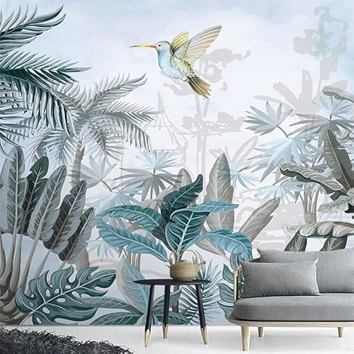 3D Wall Murals Photo Wallpaper 177.2(W) X118.2(H) inch Tropical Plants Leaf Birds Wall Decoration for Living Room Bedroom Hallway Window TV Background