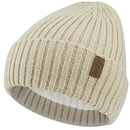 Bequemer Laden Herren Winter Warm Beanie Müte Stricktmüte Wintermüte Slouchy Skull Cap mit Fleece Gefüttert, Beige, Einheitsgröße