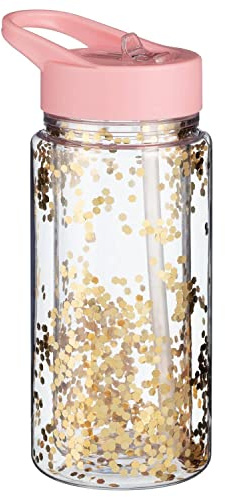 BargainsMania Glitter Filled Water Bottle With Straw - Bottle For Girls Boy Fitness Outdoor Cycling Gym School & Office - Bpa Free - Reuseable - Gold - 260ml