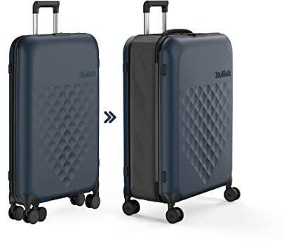 Rollink Vega 360 Spinner - Leichter, Faltbarer Koffer für platzsparendes Verstauen. (Atlantic Blue, Check in L)
