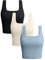 OQQ Damen 3-teiliges Tank-Top, gerippt, nahtlos, Workout-Shirts, Yoga, Bauchfreies Top, Schwarz, Beige, Blau, Klein