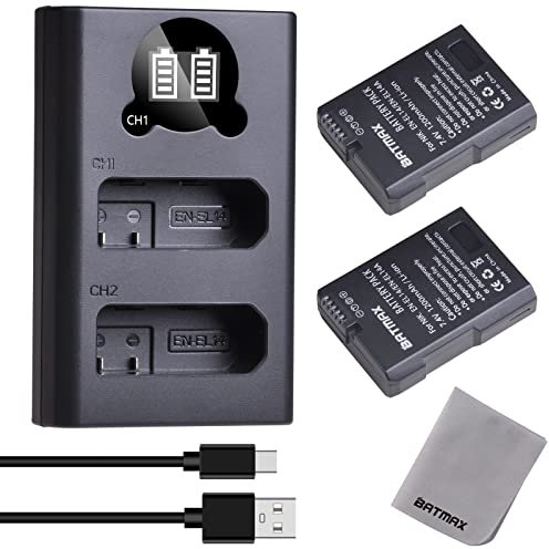 Batmax 2Packs EN-EL14 EN-EL14A Battery and USB Portable Charger Compatible with Nikon Coolpix P7000, Coolpix P7100, Coolpix P7700, Df, D3100, D3200, D5100, D5200, D5300 Cameras
