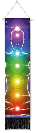 Ricemru Schmal Lang Wandteppich Meditation Yoga Chakren Wandbehang Buddha Lotus Statue Bunt Indian Mandala Sieben Chakra Wandtuch Psychedelic Trippy Wanddeko Tapestry Wandkunst Deko