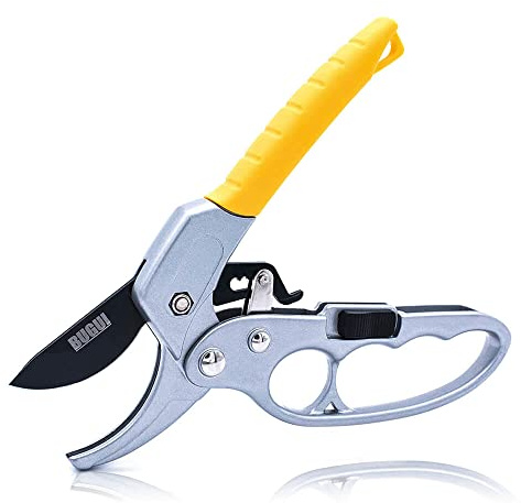 BUGUI 8 Ratchet Pruning Shears, 5 Times Cutting Power Than Normal Garden Scissors, Labor-Saving Design for Arthritis Weak Hands
