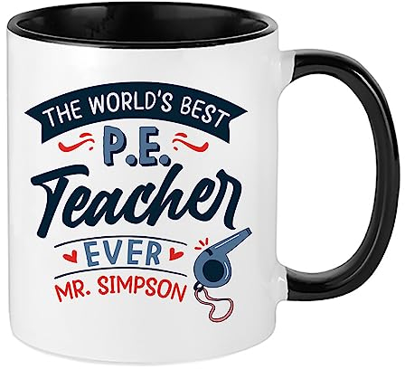 Getagift P.E. Teacher Gift, Personalised The Worlds Best P.E. Teacher, Inside Coloured Coffee, Tea Mug. (Black)