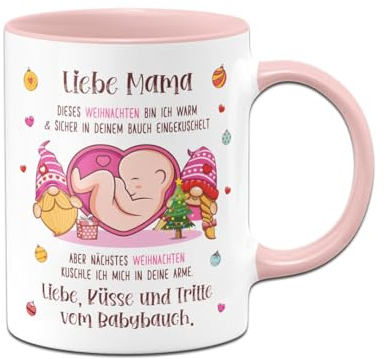 Tassenbrennerei Tasse - Liebe Mama dieses Weihnachten bin noch in deinem Bauch - Geschenk zur Schwangerschaft für Schwangere (Rosa)