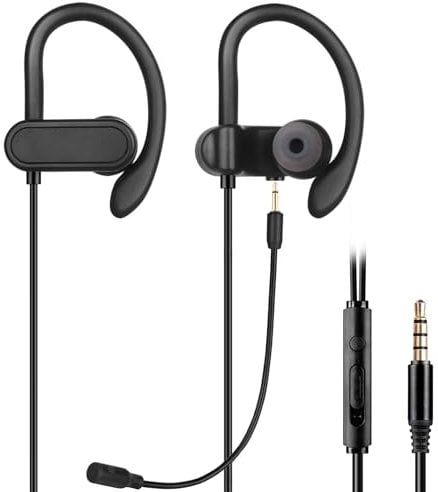Wired 3.5mm in-ear Earbuds Headphones with Wrap-around Hooks, Gaming Headset & Boom Mic for Mobile & PC, Xbox Series X/ S, Xbox One, PS5, PS4, PlayStation, Switch [Lightweight & Secure Fit]