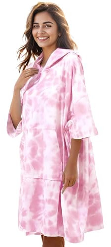 KFUBUO Surf Poncho Changing Towel Swim Robe with Pocket Plus Size Terry Cloth Swim Cover Up for Women Towel Poncho Hoodie, Tie-dye Pink, 37 inches x 35 inches