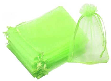 100 Stuck Organzasäckchen 9x12 cm, Geschenkbeutel Organzabeutel, Schmuckbeutel, Organza Säckchen mit Kordelzug, Säckchen Geschenk Schmuck Hochzeit Bonbonsbeutel für Hochzeiten Partys(Lichtgrün)