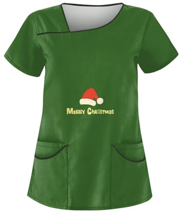 Kasaks Altenpflege Damen, Berufsbekleidung Christmas Kasack Damen Arbeitskleidung Küche Damen Arbeitskittel Damen, Kasack Damen Berufskleidung Weihnachtsshirt Weihnachts-Shirt(5-Green,M)