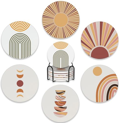 Untersetzer für Getränke mit Halter, minimalistisch, geometrisch, Boho, saugfähig, mit Korkrückseite, tolles Geschenk für Einweihungsfeiern, Raumdekoration, Bar, Urlaubsparty, 6 Stück