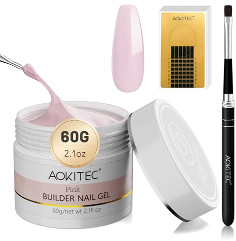 Aokitec Builder Nail Gel Kit - Pink Extension Gel Nail Kit 60g Hard Gel for Nails with 100pcs Nail Forms Gel Nail Brush for Nail Extension Repair Broken Nails Manicure Starter Kit for Home Salon Use