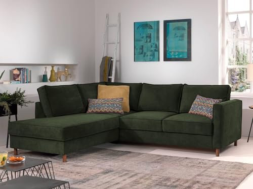 Jake - Ecksofa mit Schlaffunktion - 5-Sitzer - Samt - Links Grün