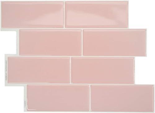 Smart Tiles Klebefliesen Küche und Bad – Metro Rosa, Fliesenaufkleber 3D, Küchenrückwand Selbstklebend, Wandpaneele, 5 Fliesen (29,36x21,29 cm), Einfach zu Montieren, Wasserfest, Made in Kanada