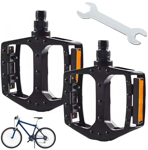 FZYCOM 1 Paar Fahrradpedale mit Montageschlüssel, Fahrradpedale rutschfest aus Aluminium, 9/16 Zoll Lager MTB Pedale, Fahrradpedalen mit Reflektoren, Fahrradpedal Schwar