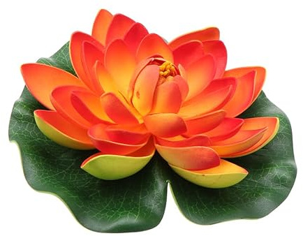 IMIKEYA Künstliche Seerose Schwimmend künstliche Lotusblume große 18 cm Kunststoff Seerosen Orange für Teichdekoration