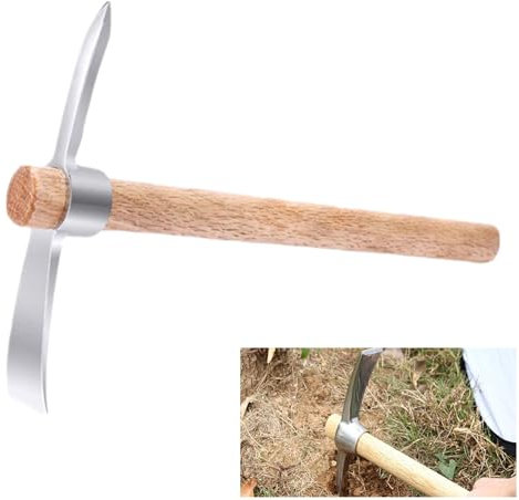 WAXCMXYH Stainless Steel Double Headed Pickaxe, 2024 New 2 in 1 Garden Pickaxe with Wooden Handle, Small Pick Axe Hand Tool for Transplanting Digging Planting Loosening Soil