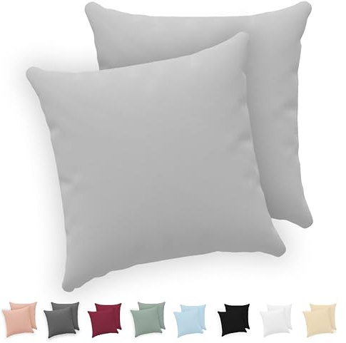 Twinzen® Kissenbezug 65x65 (2er-Set) - 100% Jersey Baumwolle 150 GSM Kissenbezüge - Grau - Für Kissenbezüge 65x65 cm - Kissenhülle - Kissenbezug mit Reißverschluss - Oeko-Tex Zertifiziert