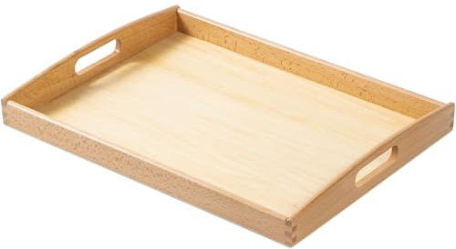 Budesoko Grande vassoio da portata in legno con manici, vassoi rettangolari vintage per posizionare cibo, tè, caffè, colazione, soggiorno, cucina, colore primario, 40 x 30 x 4 cm