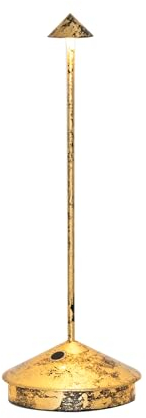 Zafferano, Pina Lampe, Kabellose, Wiederaufladbare Tischlampe mit Touch Control, Für den Innenbereich Geeignet, Dimmer, 2200-3000 K, Höhe 29 cm, Farbe Schwarz - Craquelé-Blattgold