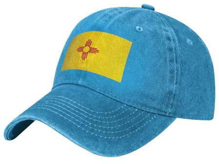 Flagge von New Mexico Washed Cowboy Baseball Cap für Erwachsene - Stilvolle und atmungsaktive Mütze mit verstellbarem Riemen, Blau, Einheitsgr��e