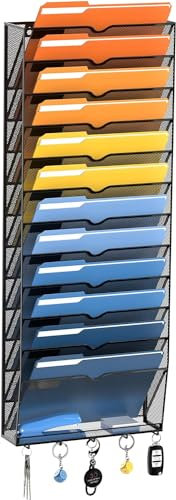 SUPTIDY 13-stöckiger Wand Zeitungshalter, Praktischer Wandorganizer Büro, A4 Dokumentenablage Mit Haken, Metall Prospekthalter, Zeitschriftenhalter Wand, Schwarz