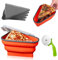 MetalNuts Contenedor de almacenamiento de pizza plegable reutilizable, con cortador de pizza, espátula de masa y 5 bandejas para microondas, para senderismo, escalada, camping, picnic (rojo)
