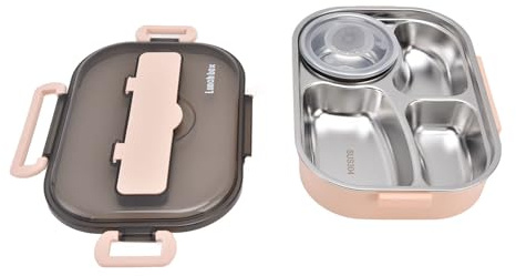lvifloae Edelstahl-Lunchbox für Kinder mit 4 Fächern und Besteck Rosa | Die auslaufsichere 1300ml Bento-Box enthält eine Suppenschüssel und einen herausnehmbaren Einsatz aus 304-Edelstahl.
