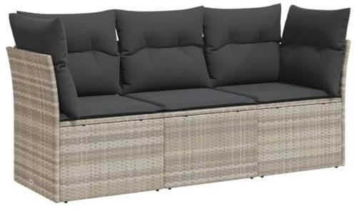 vidaXL Garten Sofagarnitur mit Kissen 3-TLG., Gartensofa mit modularem Design, Sitzgruppe für Terrasse Garten, Gartenmöbel, Modern, Hellgrau Poly Rattan