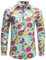 JOGAL Mens Regular fit Floral Dress Shirt Long Sleeve Printed Casual Button Down Shirts White Pink XX-Large