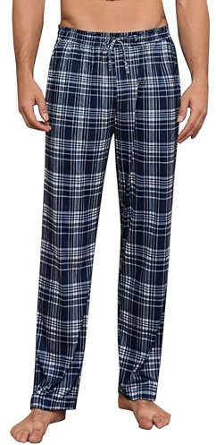 Aseniza Pantalon de Pyjama Homme Bas de Pyjama Vêtement de Nuit à Carreaux Long Pantalon Confortable Longue et Décontracté avec Poches 452-Bleu, XXL