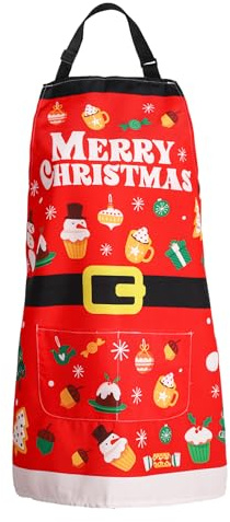 Gosknor Delantales Navideños, 70x60cm Delantales Navideños para Hornear con Bolsillos Diseño Navideño Delantales de Cocina Impermeables para Mujeres Hombres Panaderos Regalo de Chef Navideño (Rojo)